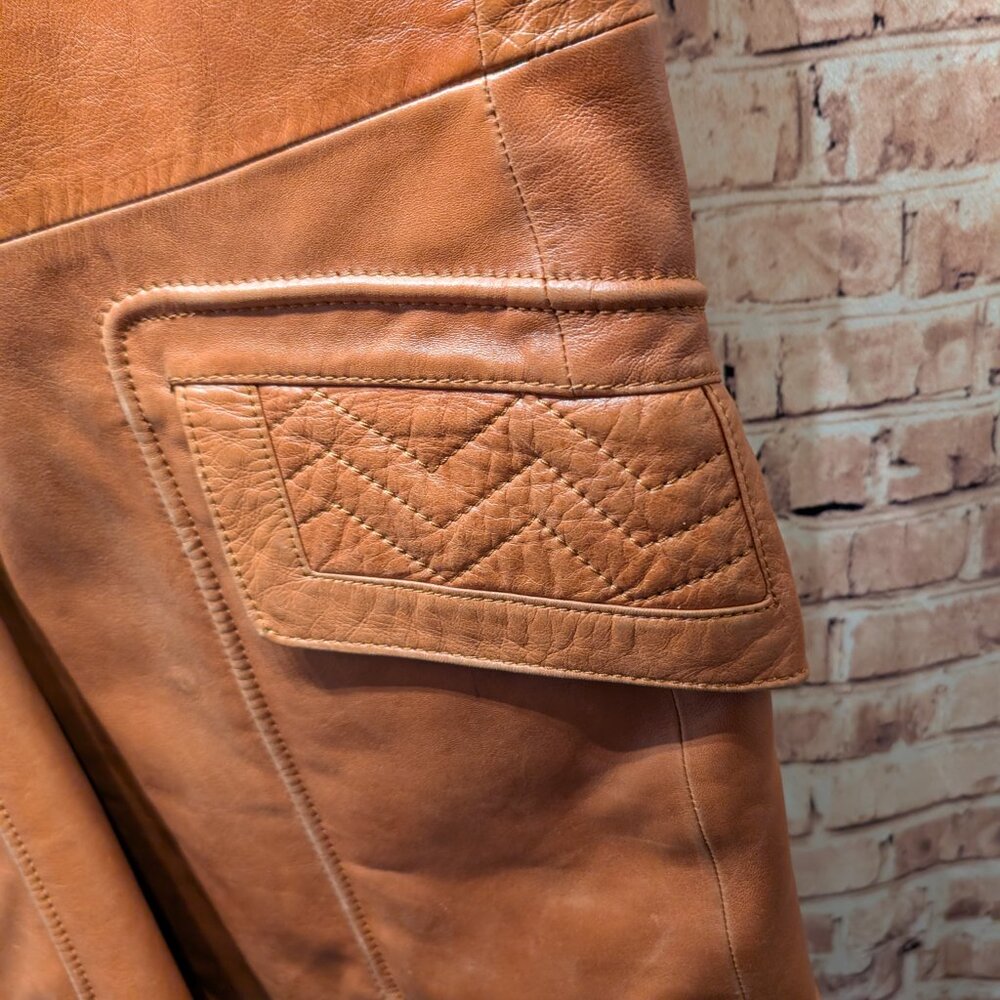 Cortefiel Vintage Brown Leather Coat Size 46 - Picture 6 of 13